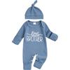 BeliBacca Set Outfit Neonato Little Brother per Bambino, Pagliaccetto a Maniche Lunghe con Ricamo di Lettere, Girocollo, Tutina, Cappello, Completo in Un Pezzo per Neonato e Bambino, Outfit Autunnale