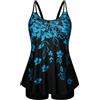 Hanna Nikole Tankini da donna con controllo della pancia, taglie forti, costume da bagno a due pezzi, a vita alta, linea ad A, Fiori blu., 6 IT più