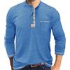 YawYews Maglietta Uomo Manica Lunga Henley T Shirt Maglia con Tasca Bottoni Casual Estive Polo Tshirt Blu L