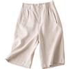Onsoyours Pantaloncini Donna Estivi Pantaloncini Eleganti a Vita Alta Elastico in Vita Pantaloni da Mare in Cotone e Lino Bermuda Casual Pantaloncini B Beige L