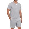 Jahetuul Pigiama Uomo Estivo Corto Completo Estivo Uomo Cotone Leggero 2 Pezzi Pigiami con Bottoni Collo Tondo Manica Corta T-Shirt e Pantaloncini