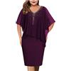 Generic Abito da sera in chiffon con scollo a V da donna taglie forti con mantello trasparente a maniche corte per madre della sposa, Viola, XXL