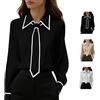 Generic Camicia da donna con bottoni con cravatta elegante slim lavoro lavoro a maniche lunghe camicia in raso cravatta camicetta elegante casual ufficio top