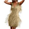 RUMAOZIA Abito da sera da donna anni '20, abito da cocktail, abito festivo da ballo di fine anno, vestiti flapper, abito sexy con paillette dorate, abito nero con frange e nappe, senza maniche, abito