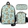 FJAUOQ Zaini per bambini Pizza Fast Food Kids Backpack Set 3 Piece Back To School 16 Inch Book Bag with Lunch Bag Pencil Case For Boys Girls 1-6th Grade