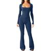 Fulidngzg Tuta Intera Donna Sportiva Modellante Stringivita Push Up con Scollo Quadrato Maniche Lunghe e Pantaloni Zampa Jumpsuit Palestra Aderente Elegante Elasticizzato Tutina Yoga Pilates Danza Aerea