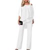 shownicer Completo Donna 2 Pezzi Set Vita Alta Pantalone e Tulle Camicia Elegante Completino Suit Due Pezzi Set Abbigliamento da Cerimonia Estivo Tuta per Ufficio Business OL B Bianco M