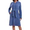 Mnamo Accappatoio da donna con cappuccio e cerniera, in spugna, a maniche lunghe, blu jeans, XL