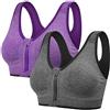 Tuopuda Reggiseno Sportivo Reggiseno Sonno Intimo Donna Senza Ferretto con Cerniera Frontale e Pastiglie Rimovibili per Ginnastica Corsa Jogging Yoga, Grigio + Viola, M