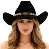 Wotfim Cappello da Cowboy Occidentale per Donne e Uomini con Fascia a Tesa Larga in Pelle Scamosciata Cappello da Cowboy Cowgirl Cappello Stile Occidentale, Nero, Taglia Unica