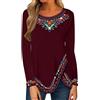 Onsoyours Donna Primavera Autunno Maglie a Maniche Lunghe con Girocollo Elegante Top Sottile Casuale Stampata Etnica retrò Magliette Pullover Bluse