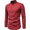 YAOTT Camicia da Uomo Camicie da Lavoro Basic a Maniche Lunghe Camicia in Cotone Lino con Collo alla Coreana Tinta Unita Camicie Casual Slim Fit Elegante Bussiness Henley Shirt Abbottonata Rosso M