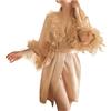 GMQWRK Accappatoio corto da donna in raso di lusso con finiture in piuma, stile kimono, abbigliamento da notte, vestaglia da notte da donna, camicia da notte per serate romantiche, da sposa, damigella
