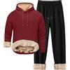 Generisch Tuta da jogging da uomo, in pile, termica, con imbottitura, per lo sport, outfit invernale, caldo, con cappuccio, set da tempo libero, con pantaloni larghi, comodi, felpa con cappuccio, O