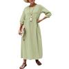 ticticlily Abito Lungo Donna Estivo Elegante Casuale Vestito Manica 3/4 Girocollo Abito da Spiaggia Casa Festa Abiti Lino con Tasche per Donna B Verde S
