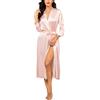 Ekouaer Vestaglie di Seta da Donna Lunghe Damigella d'Onore Festa di Nozze Vestaglie in Raso Indumenti da Notte con Tasche, Rosa, S
