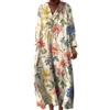 Mfhmom Vestito Lungo Donna Estivo Boho Chic Abito Maxi Scollo a V Manica Lunga Kaftano Etnico Copricostume Mare Spiaggia Casual Oversize Cotone Lino Elegante Fantasia Floreale Cerimonia Giorno Taglie Forti