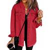 seiveini Giacca di Jeans Donna Maniche Lunghe Camicia Denim A Rosso L