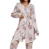 Cormfywear Pigiama da donna, 3 pezzi, motivo floreale, vestaglia a maniche lunghe con canotta e pantaloni, abbigliamento da casa S-2XL, A-beige., S