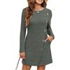 Koerye Donna Maniche Lunghe Vestiti Pullover Elegante Vestito Maglione Scollo Rotondo Abito in Maglia a Coste Linea ad A Svasato Midi Abito Invernale Verde,S