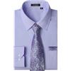 HISDERN Camicia Uomo Lilla Manica Lunga Elegante Camicia e Cravatta Casual Camicie Business Formale Camicie Matrimonio Casual con Tasca Regular 3XL