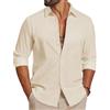 COOFANDY Camicia da Uomo a Maniche Lunghe in Cotone Camicia Casual Estiva Camicia da Spiaggia Leggera per Le Vacanze e i Matrimoni Beige S