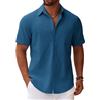 COOFANDY Camicia da Uomo a Maniche Corte Camicia Estiva in Lino Camicie in Cotone con Taschino Camicie a Maniche Corte da Spiaggia Casual Vacanze Blu Navy L