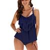 WIN.MAX Costume da Bagno Tankini da Donna Set Vita Alta Volant Volant 2 Pezzi Bikini Set Costume da Bagno Plus Size Costume(Grigio Viola,EU40)
