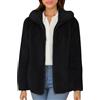 generic Felpa con cappuccio in pile soffice da donna con zip integrale, giacca in pile per l'inverno con cappuccio e tasche per donne, Nero , 3XL