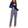 Demegimi Pigiama Donna Cotone Invernale Due Pezzi Manica Lunga con Stampa Gufo Collo Rotondo Morbido e Caldo Loungewear per Casa e Notte