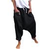 nicticsi Pantaloni Harem Donna Larghi Pantalone Cavallo Basso Elegante Classico Taglia Forte Lino Cotone Pantaloni Jogger Pants Casual Sciolto Sweatpants Hip Hop con Tasche Nero L
