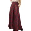 shownicer Gonna A Quadri Lunga Donna Vintage Vita Alta Maxi Gonna Elastica Elegante A-Line Pieghe Maxi Gonna con Tasca