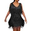 Generic Gatsby - Vestito da donna anni '20, con frange, stile anni '20, con paillettes, scollo a V, con frange, Nero , XL