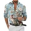 Oanviso Camicie Casual Uomo Manica Lunga Camicia Hawaiana con Bottoni Funky Stampa Floreale Camicia Elegante Estiva Blouse Moda Camicie per Mare Spiaggia Vacanza A 15 L