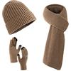 Villand 3 Pezzi Cappelli Sciarpa con Guanti Touchscreen per Uomini e Donne, Set Unisex per il Freddo con Foderato in Pile e Borsa Regalo (Cachi)