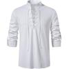 PADOLA Lino Camicia Medievale Henley da Uomo a Maniche Lunghe, Costume Cosplay Fantasia Gotico Pirata Primavera-Estate
