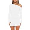 Wenrine - Abito da Donna Sexy, Senza Spalline, da Festa, a Maniche Lunghe, Mini Abito a Balze, Aderente, da invitata a Nozze, Abito da Cocktail, Bianco, XL