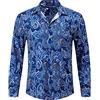 HISDERN Camicie Casual Uomo Manica Lunga Fantasia Casual per Festa Matrimonio Button Down Camicia Motivo Paisley Regular Fit,Blu,L