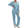 Uwdiohq Set da Donna 2024 Casual Gamba Dritta Pantaloni Larghi con Scollo A V in Maglia Pigiami XL (Blue, XXL) Invernali Cotone Pigiama Caldo Aperto XXXL Vestaglia Corta Giallo Bambina Tuta