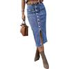 seiveini Gonna di Jeans Donna Lungo con Bottoni Spacco Midi Gonne Denim a Vita Alta Retro Chic Elegant Skirts B Blu M