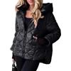 nicticsi Giubbotto Corta da Donna Invernale Caldo Cerniera Cappotto Patchwork di Peluche Casuale Vintage Outerwear con Tasca Tinta Unita Giacche Polsini a Maglia B Nero XXL