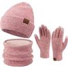 ZASFOU Donna Inverno Berretto Cappelli Sciarpa Touchscreen Guanti Set Caldo maglia teschio Caps per le donne Uomini