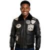 Infinity Leather Uomo Nero Air Force A2 Bomber in pelle da volo con colletto in montone e toppe
