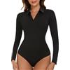 SHAPERIN Body Manica Lunga Donna Scollatura a V Bodysuits Tops V Neck Body Suits Long Sleeve Turndown Collar Women Casual Nero XL