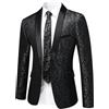 YFFUSHI Blazer da Uomo Jacquard Paisley Giacca da Abito 1 Bottone Giacche da Smoking per Matrimoni, Nero, S