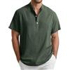 Enlision Camicia Uomo di Lino Cotone Maniche Corte Camicie Collo Coreana Casual Estiva Elegante Maglietta Serafino Tinta Unita vestibilità Ampia S-4XL