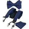 Alizeal Mens regolabile regolabile Paisley floreale Paisley auto-legata Bow Tie, Pocket Square e Elastic Y Shape 6 Clips Braces Set, Navy