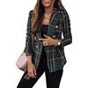 Onsoyours Donna Manica Lunga Colletto Cappotto Elegante Ufficio Business Blazer Top A Quadri Slim Fit Giacca con Pulsante Corto OL Tailleur Giacca (M, A ArmyGreen)