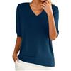 Generic Top in maglia da donna, a maniche corte, scollo rotondo, orlo in maglia largo, design con dettagli sulle spalle, morbido elasticizzato, top da donna casual per tutti i giorni