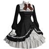 Generic Abiti gotici vintage da donna UK Vintage Gothic Dress medievale Lolita Dress Bow dolcevita con maniche a tromba Abito da festa vittoriano Halloween strega costumi da ballo abito da strega, Nero , S